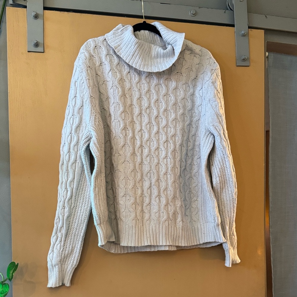 Mutual Weave 100% Cotton Cozy Cream White Cable Knit Cowl Turtleneck Sweater XXL